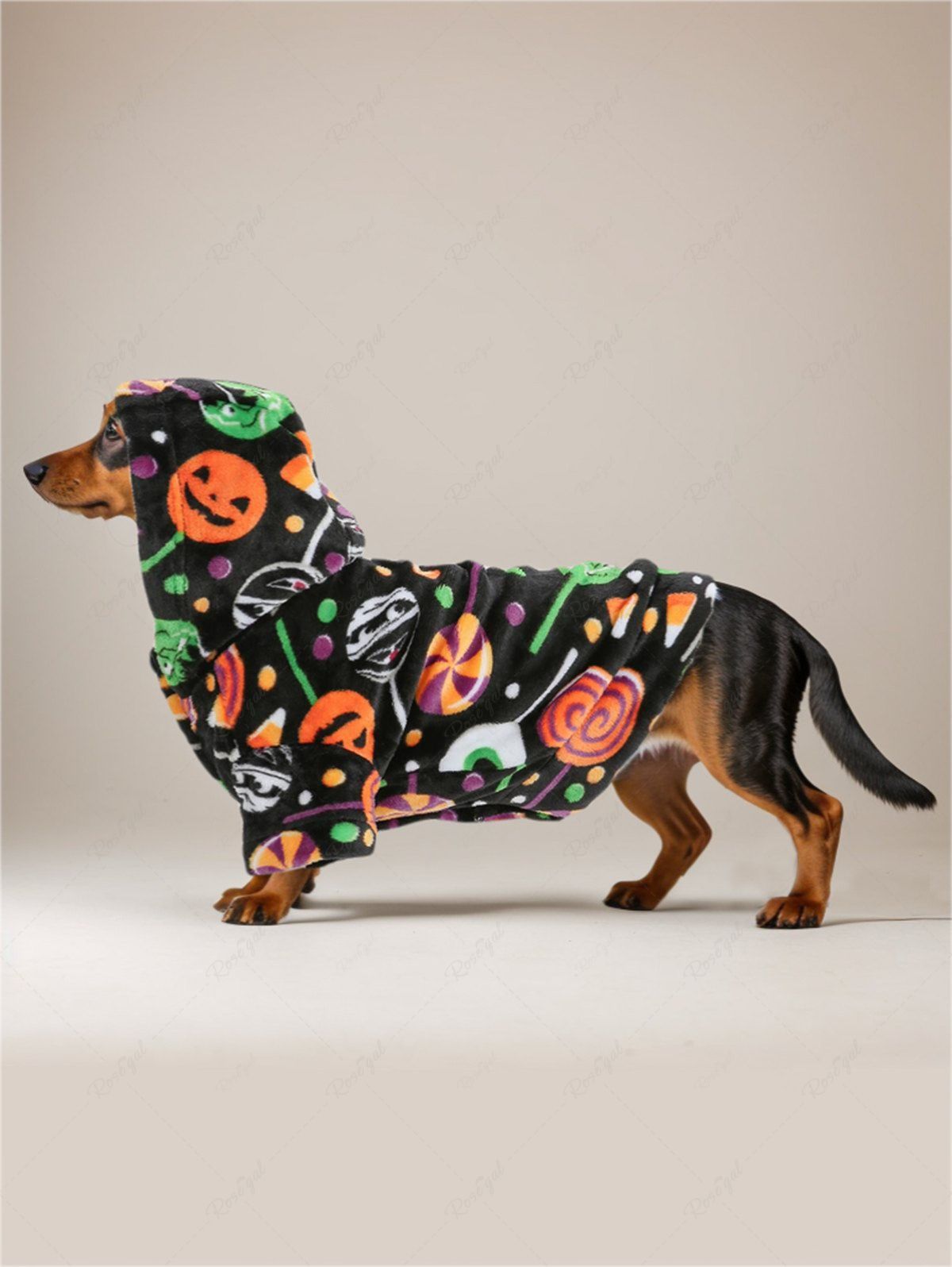 Pet's Halloween Costume Pumpkin Candy Dots Printed Fleece Hoodie