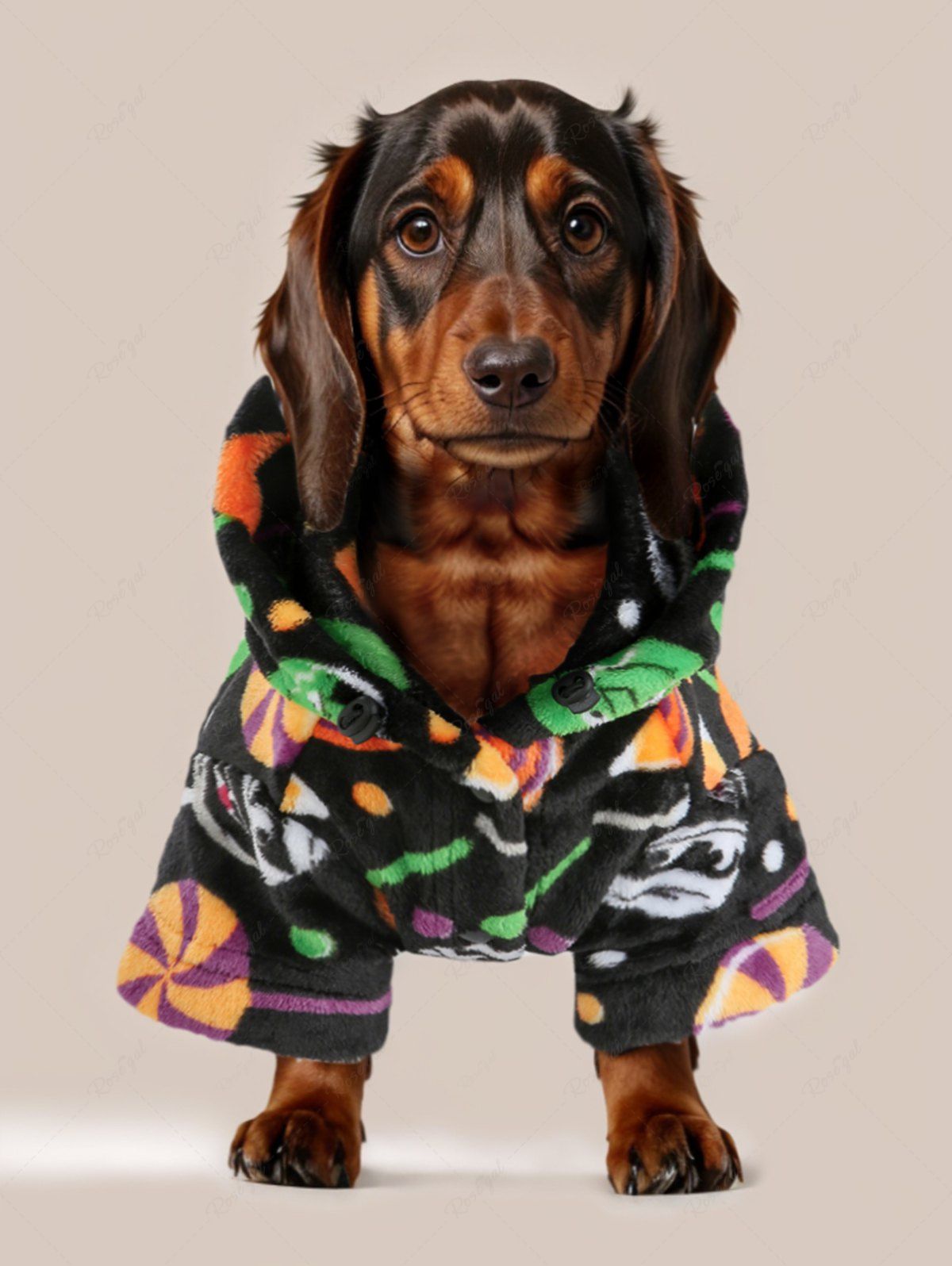 Pet's Halloween Costume Pumpkin Candy Dots Printed Fleece Hoodie