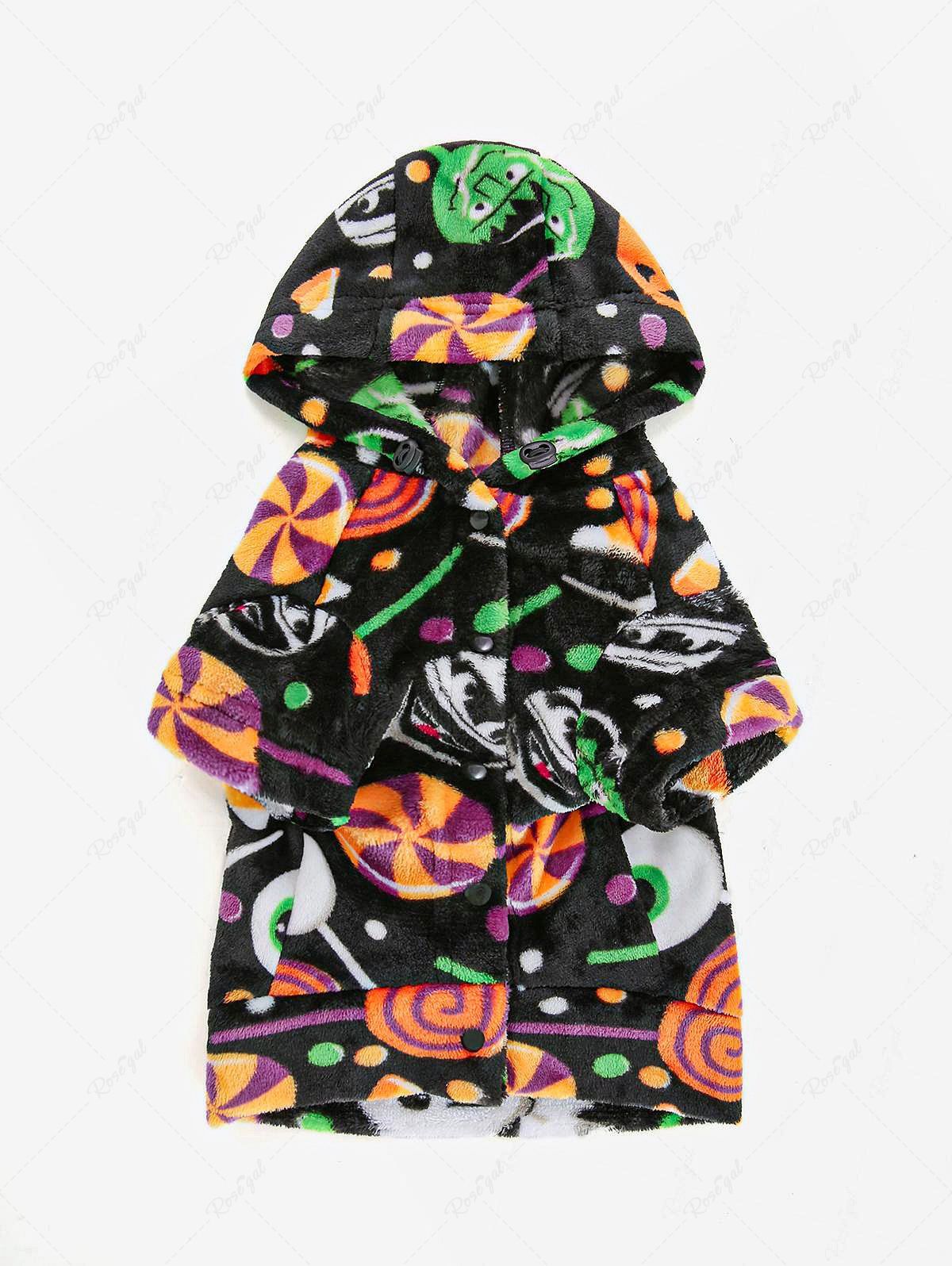 Pet's Halloween Costume Pumpkin Candy Dots Printed Fleece Hoodie