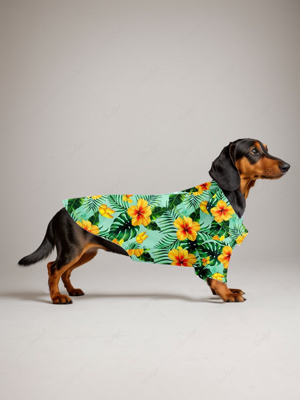 Pet's Tropical Leaf Hibiscus Flower Printed Hawaii Shirt