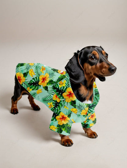 Pet's Tropical Leaf Hibiscus Flower Printed Hawaii Shirt