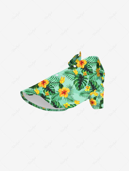 Pet's Tropical Leaf Hibiscus Flower Printed Hawaii Shirt