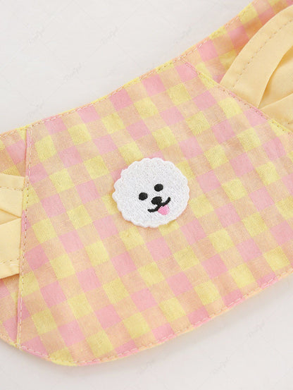 Pet's Plaid Printed Ears Dog Appliques Bibs Bandana