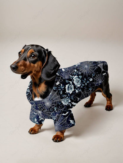 Pet's Halloween Spider Web Rose Flower Printed Shirt