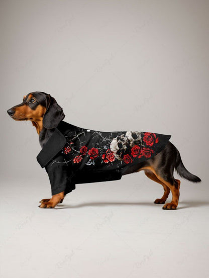 Pet's Halloween Rose Flower Skulls Printed Shirt