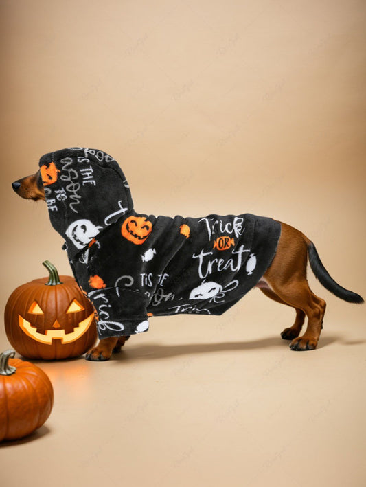 Pet's Halloween Pumpkin Candy Letters Printed Fleece Hoodie