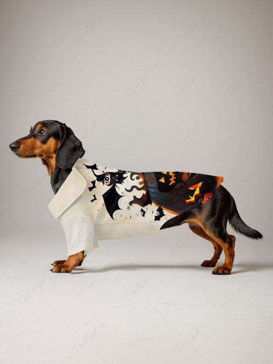 Pet's Pumpkin Bat Printed Halloween Ombre Button Shirt