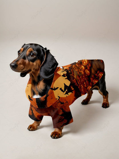 Pet's Pumpkin Castle Bat Moon Tree Printed Halloween Button Shirt