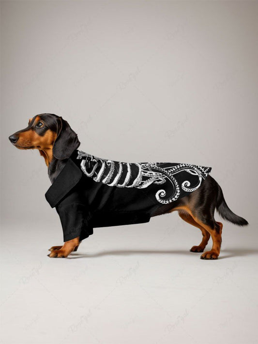 Pet's Skeleton Octopus Printed Halloween Button Shirt