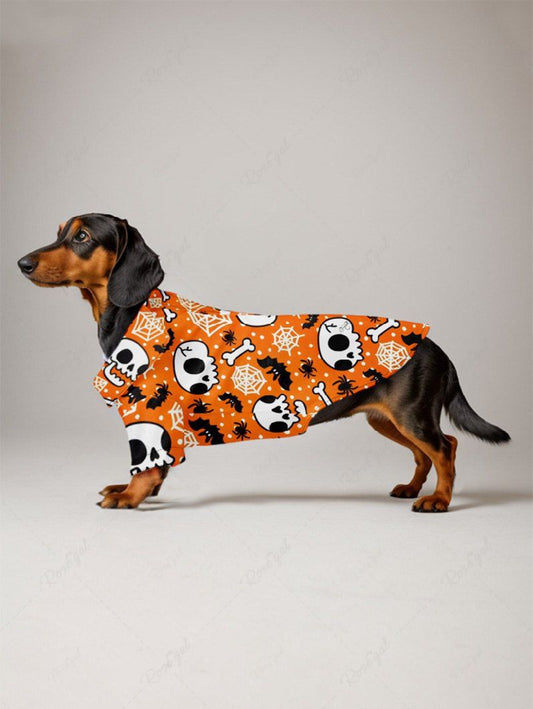 Pet's Halloween Spider Web Skulls Printed Shirt