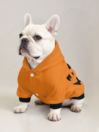 Pet's Halloween Costume Pumpkin Face Printed Buttons Hoodie