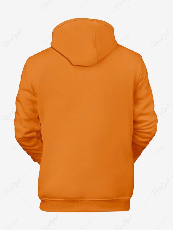 Plus Size Halloween Costume Pumpkin Face Printed Pocket Drawstring Hoodie For Men