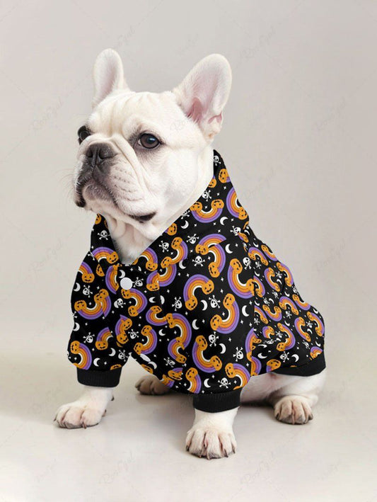 Pet's Pumpkin Rainbow Star Moon Skulls Printed Halloween Button Hoodie