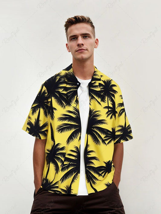 Coconut Tree Printed Buttons Pocket Hawaii Shirt For Men