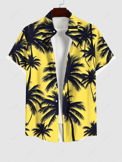 Coconut Tree Printed Buttons Pocket Hawaii Shirt For Men