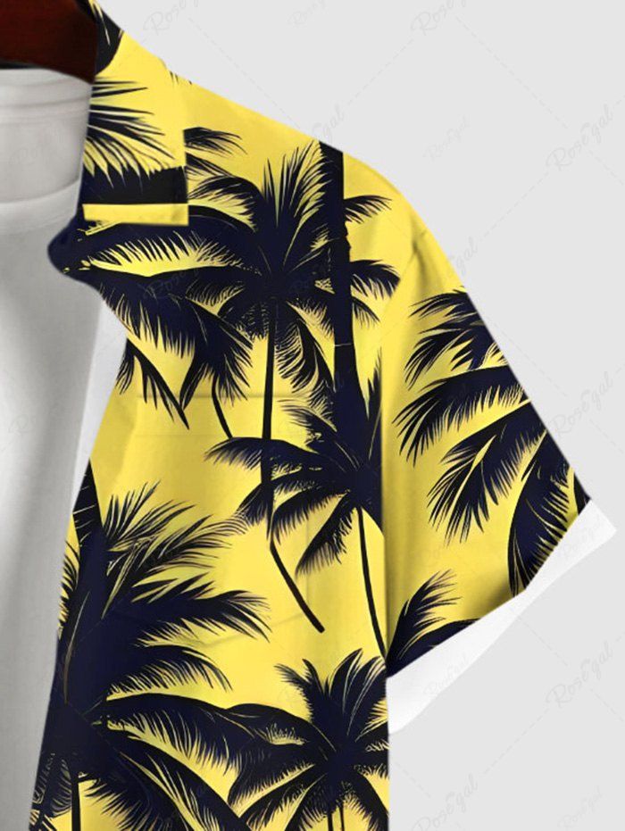 Coconut Tree Printed Buttons Pocket Hawaii Shirt For Men