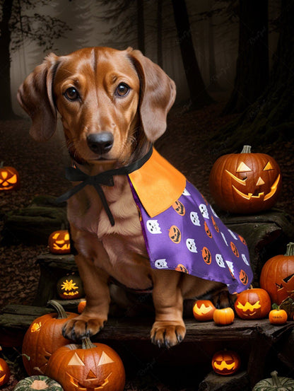 Halloween Costume Pumpkin Ghost Print Cape Cloaks Dog and Owner Matching Outfits