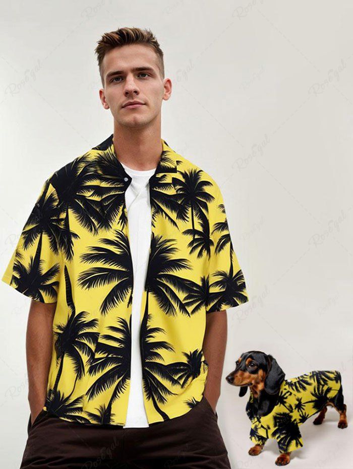 Coconut Tree Printed Buttons Pocket Hawaii Shirt For Men