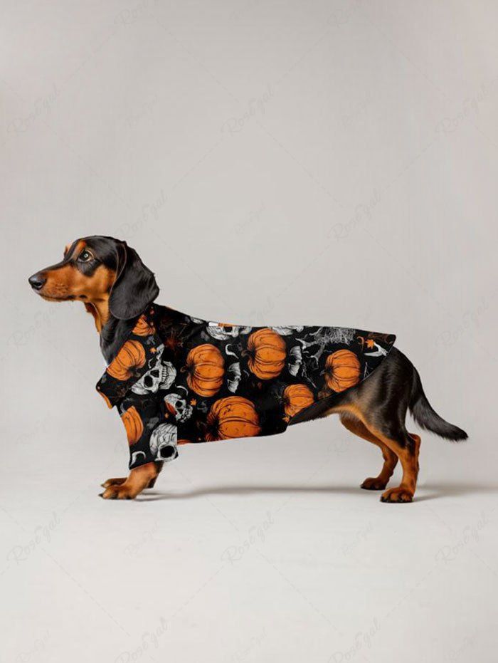 Halloween Costume Pumpkin Skulls Bat Spider Web Printed Dog and Owner Matching Outfits