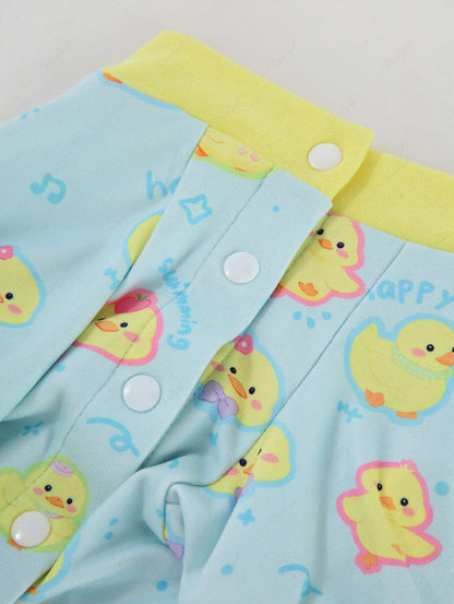 Pet's Cute Duck Printed Button Contrast Piping Pajama