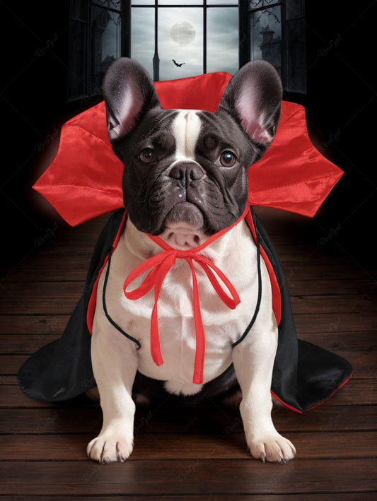 Pet's Halloween Vampire Costume Two Tone V Notched Tied Cape Cloak