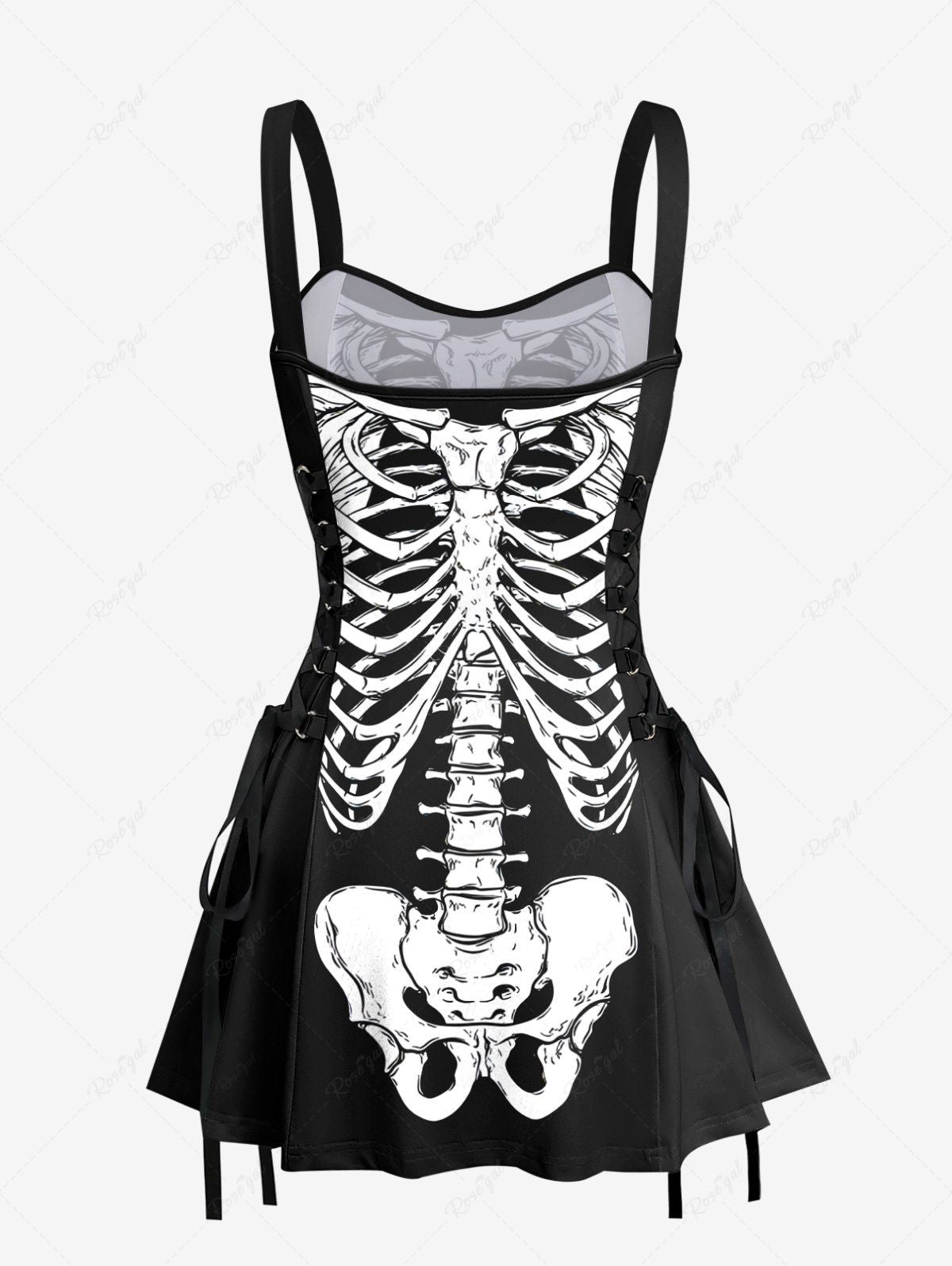 Halloween Costume Skeleton Printed Lace Up Tank Dress