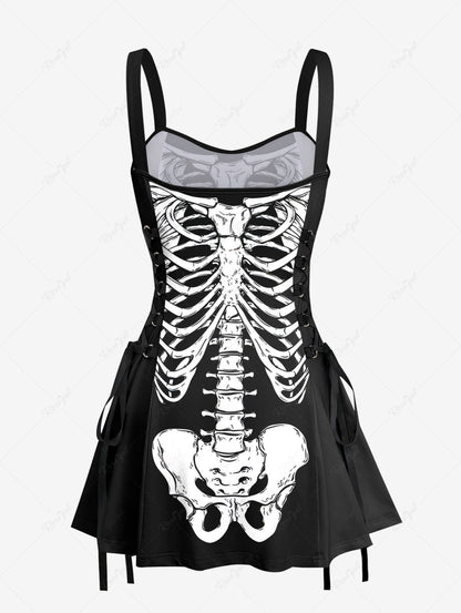 Halloween Costume Skeleton Printed Lace Up Tank Dress