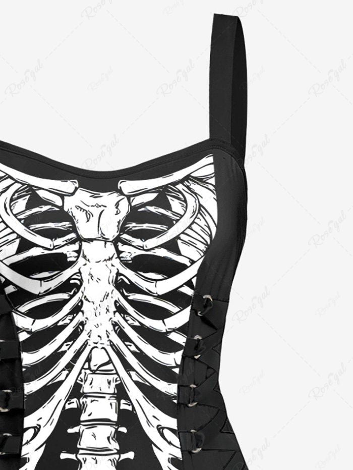 Halloween Costume Skeleton Printed Lace Up Tank Dress