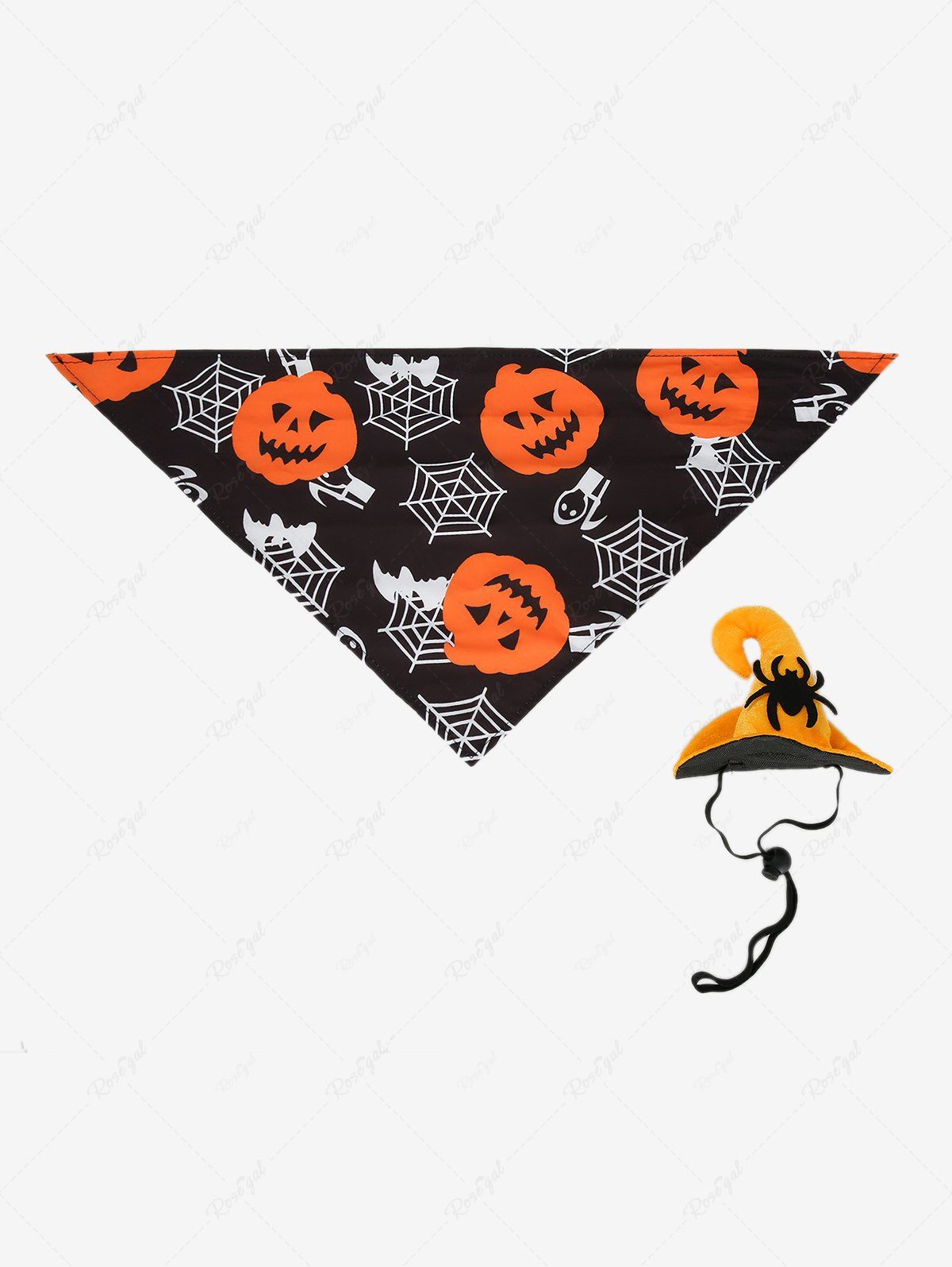 Pet's Halloween Witch Costume Pumpkin Spider Web Printed Bibs Bandana and Hat