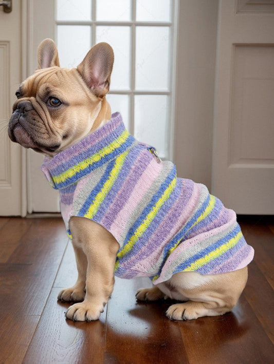 Pet's Colorful Striped Button Knit D-Ring Tank Top