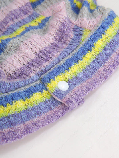 Pet's Colorful Striped Button Knit D-Ring Tank Top