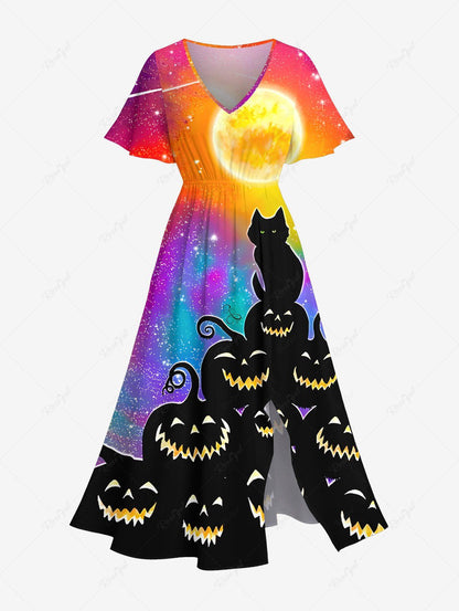 Halloween Costume Cat Pumpkin Glitter Moon Colorful Ombre Galaxy Print Dog And Owner Matching Outfits