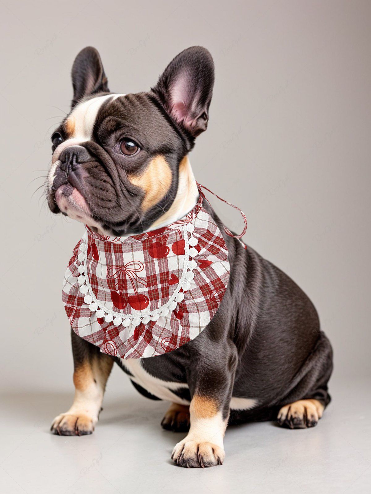 Pet's Bowknot Cherry Plaid Printed Ruffles Tied Bandana Bibs