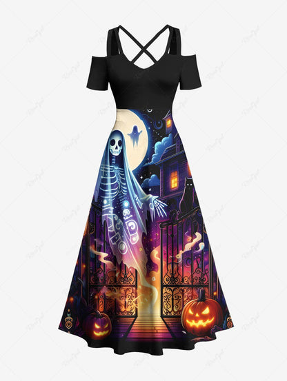 Halloween Costume Skeleton Ghost Pumpkin Latern Moon Print Dog And Owner Matching Outfits