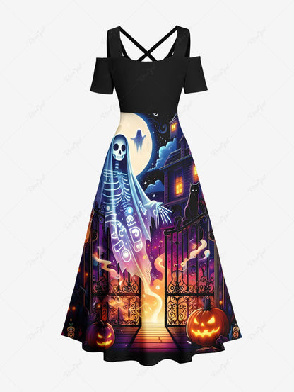 Halloween Costume Skeleton Ghost Pumpkin Latern Moon Print Dog And Owner Matching Outfits