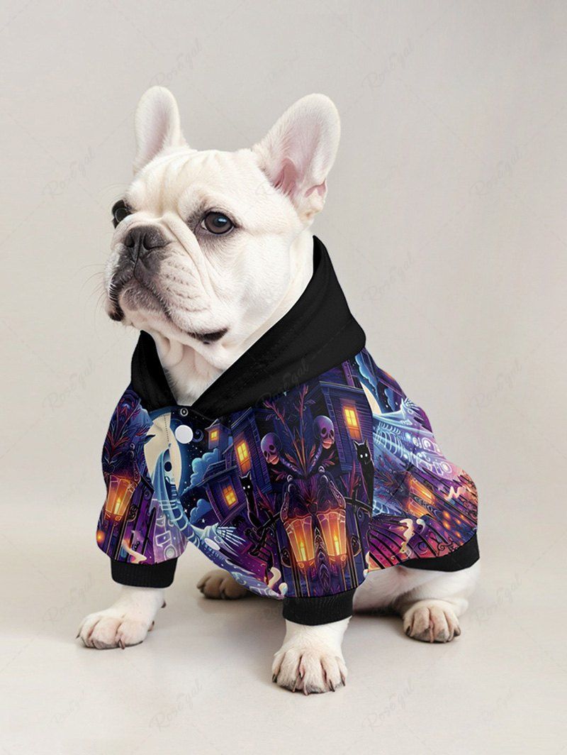 Pet's Halloween Costume Skeleton Ghost Pumpkin Latern Moon Printed Hoodie