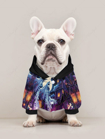 Pet's Halloween Costume Skeleton Ghost Pumpkin Latern Moon Printed Hoodie