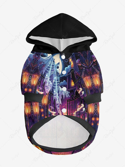 Pet's Halloween Costume Skeleton Ghost Pumpkin Latern Moon Printed Hoodie