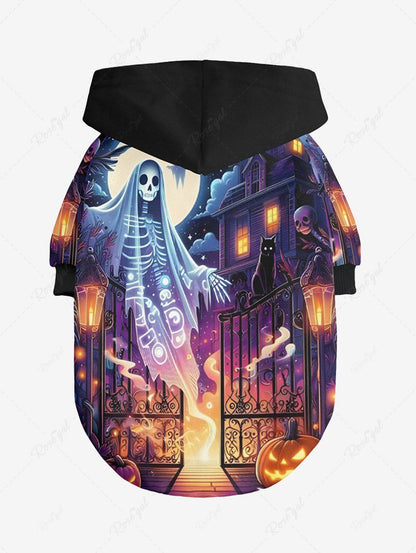 Pet's Halloween Costume Skeleton Ghost Pumpkin Latern Moon Printed Hoodie