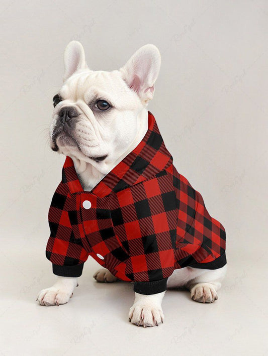 Pet's Geometric Plaid Printed Button Hoodie