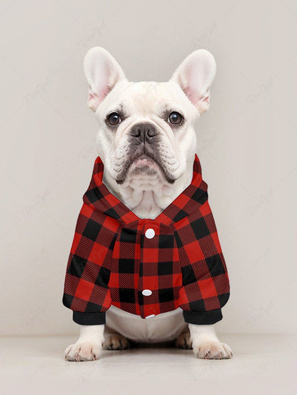 Pet's Geometric Plaid Printed Button Hoodie