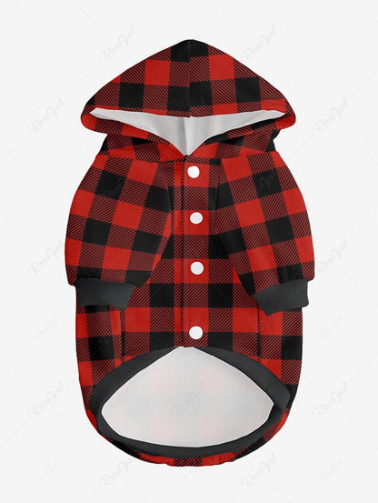 Pet's Geometric Plaid Printed Button Hoodie