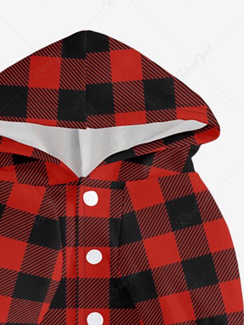 Pet's Geometric Plaid Printed Button Hoodie