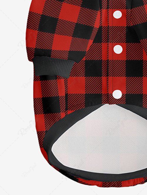 Pet's Geometric Plaid Printed Button Hoodie