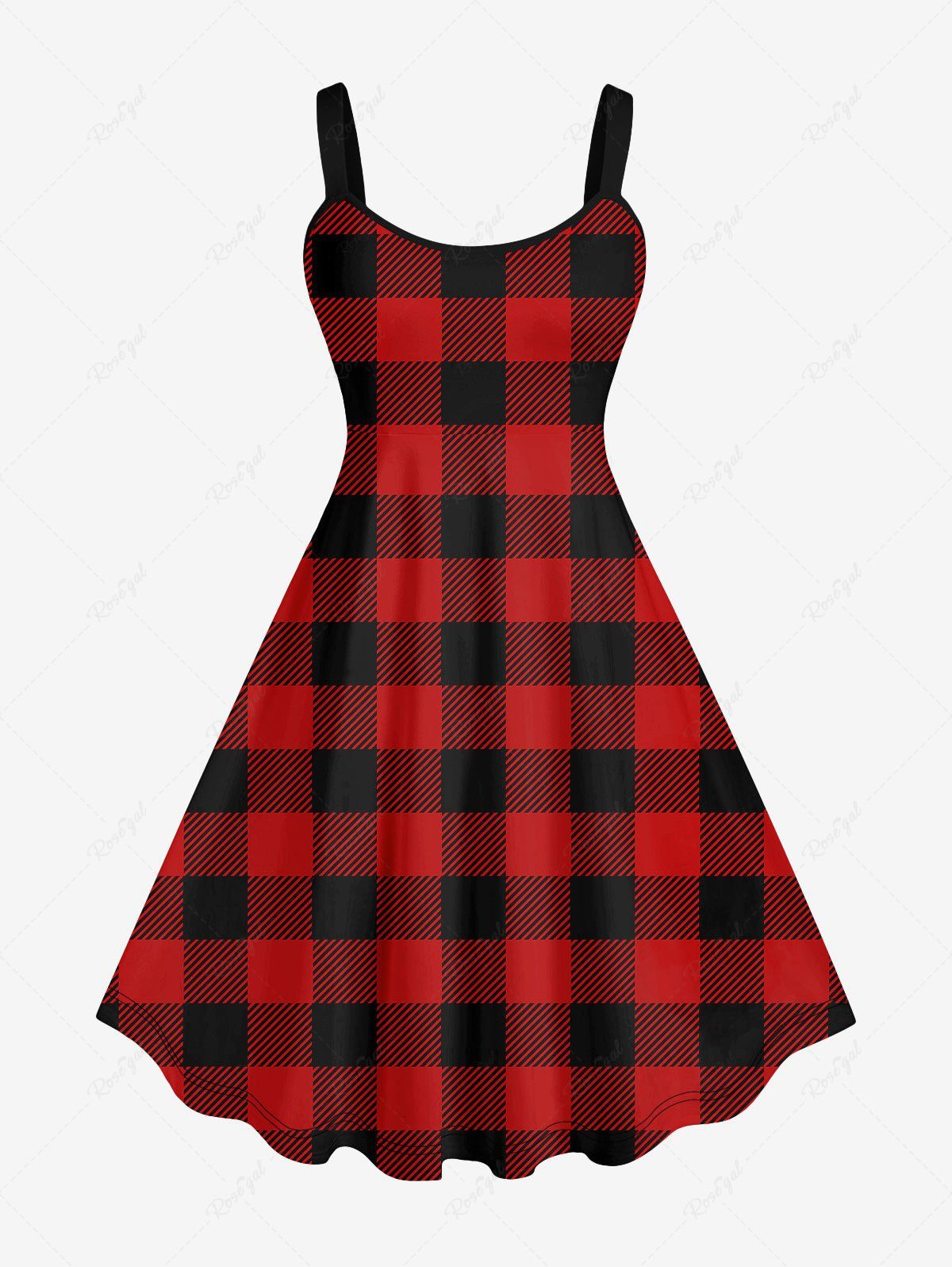 Plus Size Geometric Plaid Printed A Line Tank Dress