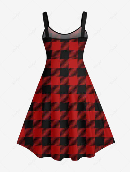 Plus Size Geometric Plaid Printed A Line Tank Dress