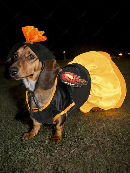 Pet's Halloween Butterfly Dress With Toggle Drawstring Flower Headband