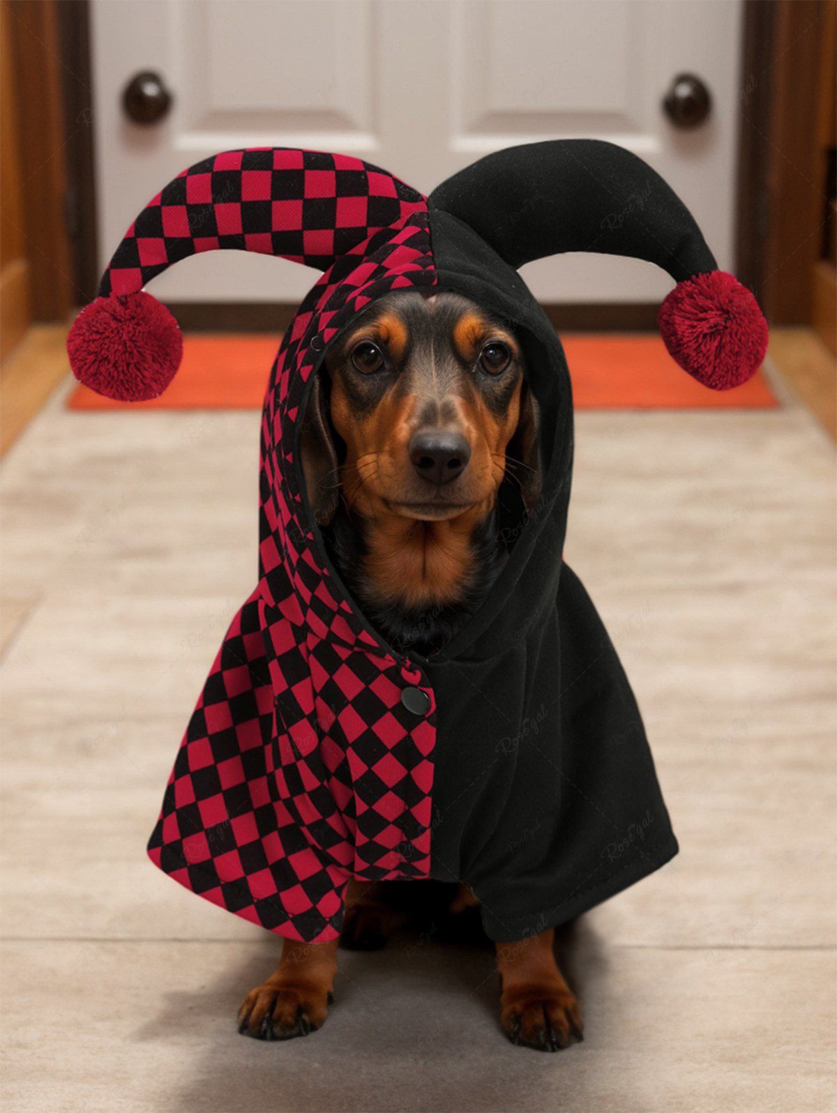 Pet's Halloween Costume Checkered Colorblock Printed Clown Cosplay Hoodie