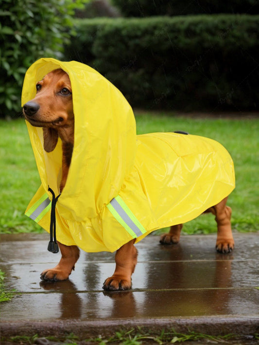 Pet's Reflective Strips Drawstring Pocket Raincoat