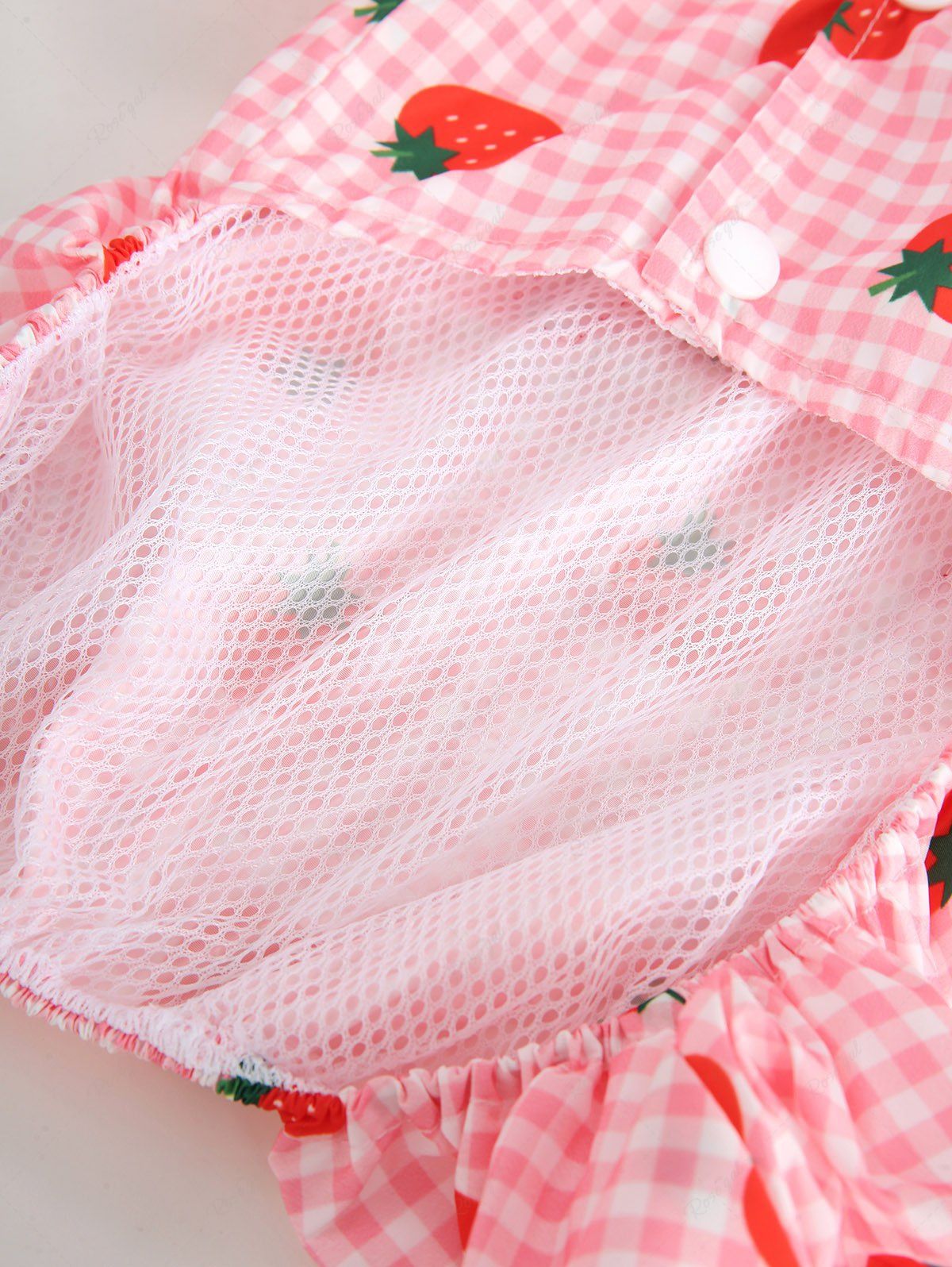 Pet's Plaid Strawberry Printed Reflective Strips Raincoat